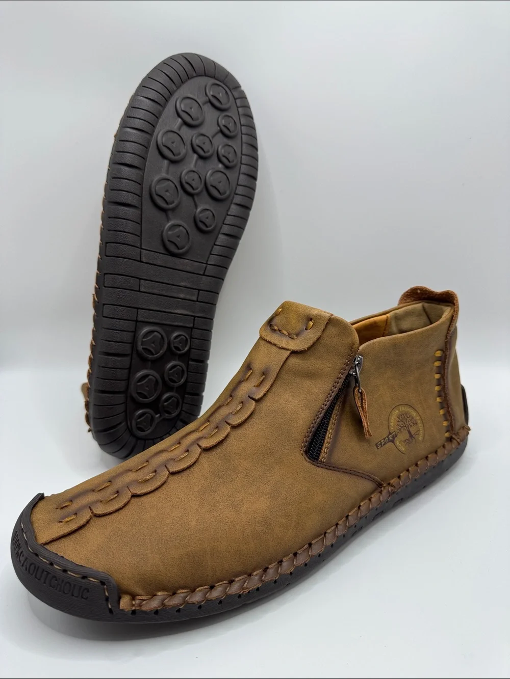 New Men's Casual Brown Zip Moc Shoes SZ US11.5